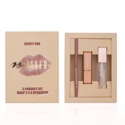 Подарунковий набір для губ NEVERTI Beauty Box (помада, блиск-плампер для губ, олівець для губ)