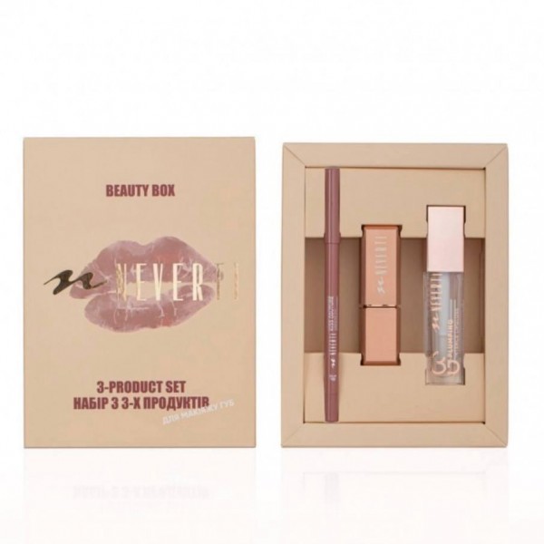 Подарунковий набір для губ NEVERTI Beauty Box (помада, блиск-плампер для губ, олівець для губ) Подарунковий набір для губ NEVERTI Beauty Box (помада, блиск-плампер для губ, олівець для губ)
