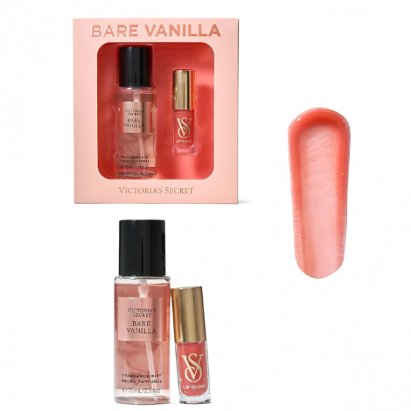 Подарунковий набір Victoria's Secret Bare Vanilla & Peony Lip Glow Gift Set (спрей міст, олія для губ)