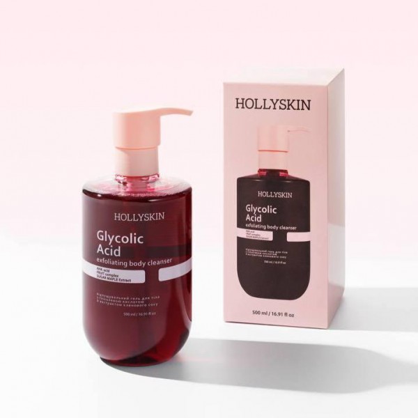 Відлущувальний гель для очищення тіла з гліколевою кислотою й екстрактом кленового соку Hollyskin Glycolic Acid 500 мл