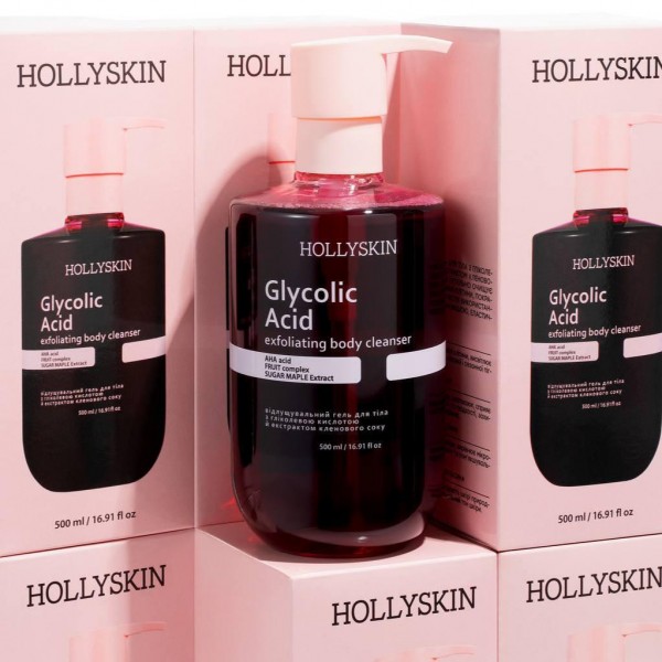 Відлущувальний гель для очищення тіла з гліколевою кислотою й екстрактом кленового соку Hollyskin Glycolic Acid 500 мл