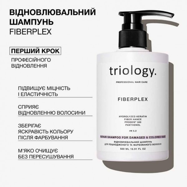Відновлювальний шампунь для пошкодженого та фарбованого волосся Triology Fiberplex 500 мл