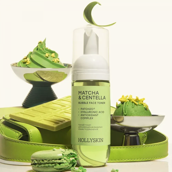 Пінний тонер для зменшення видимих ознак подразнення Hollyskin Bubble Face Toner Matcha & Centella 150 мл
