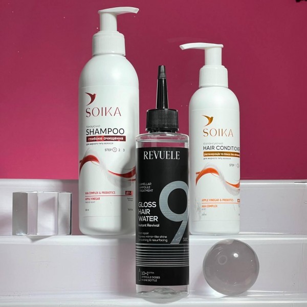 Набір для волосся 3 в 1 "Глибоке очищення" (шампунь,кондиціонер,дзеркальна вода ) Миттєве відродження