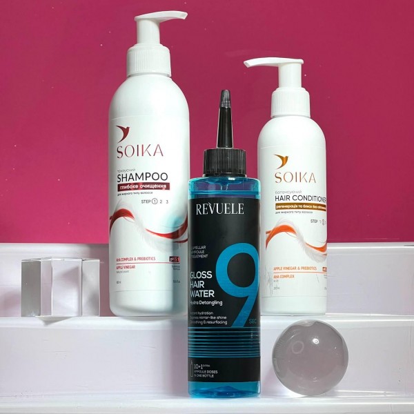 Набір для волосся 3 в 1 "Глибоке очищення" (шампунь,кондиціонер,дзеркальна вода ) Зволожуюче розплутування