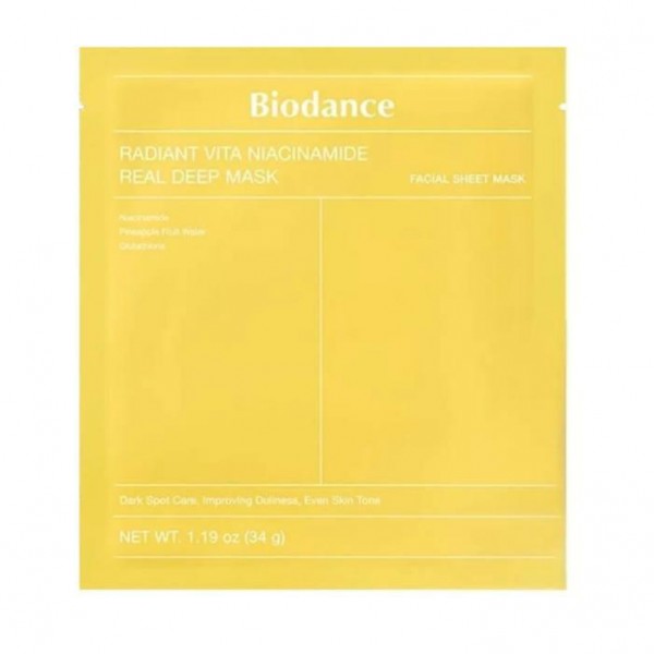 Гідрогелева маска для обличчя з ніацинамідом Biodance Radiant Vita Niacinamide Real Deep Mask 34 г Гідрогелева маска для обличчя з ніацинамідом Biodance Radiant Vita Niacinamide Real Deep Mask 34 г